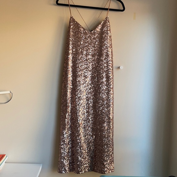 Zara rose gold sequin midi dress - Picture 2 of 10